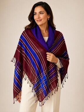 J.CREW BURGUNDY & BLUE WOOL SCARF